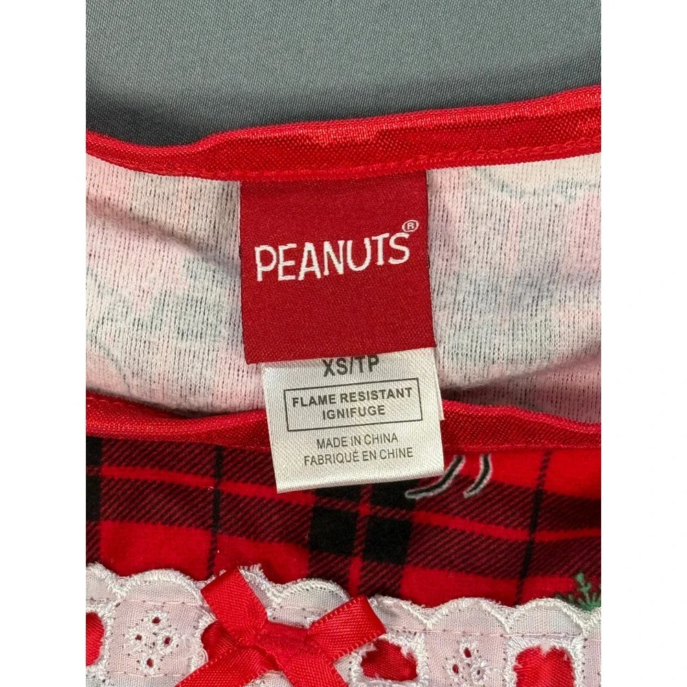 Peanuts Snoopy Plaid Nightgown Pajamas Red Flame Resistant Kids‎ XS